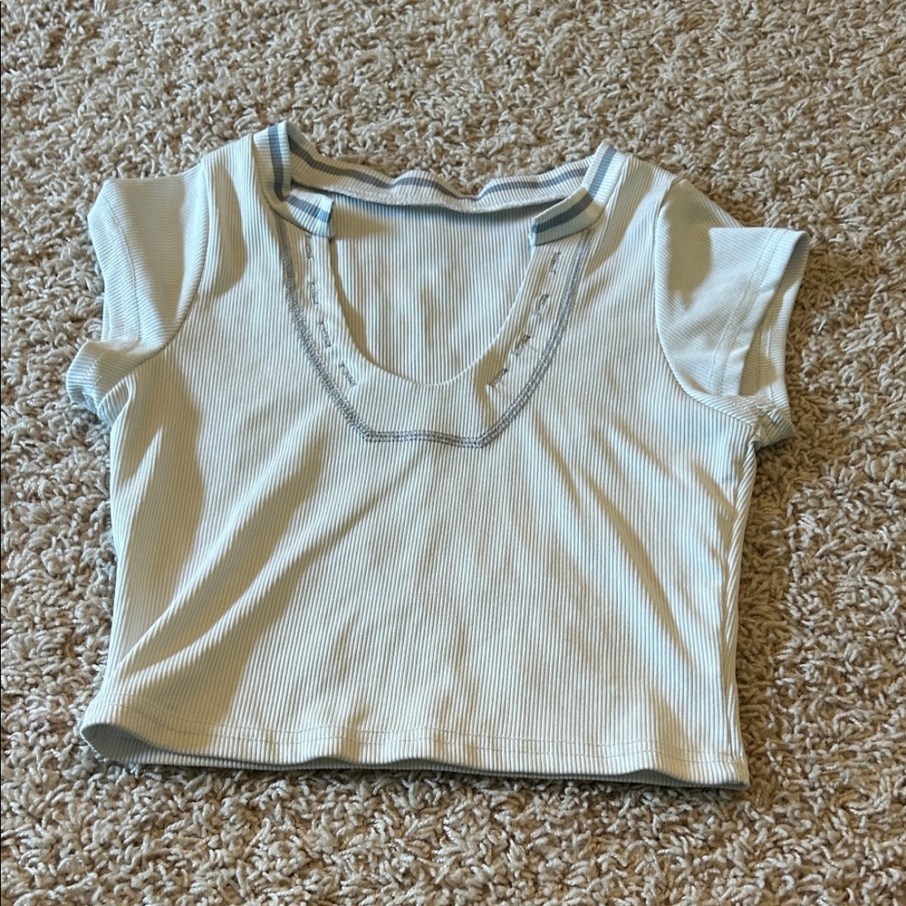 Amazon White and Gray Striped Crop Top